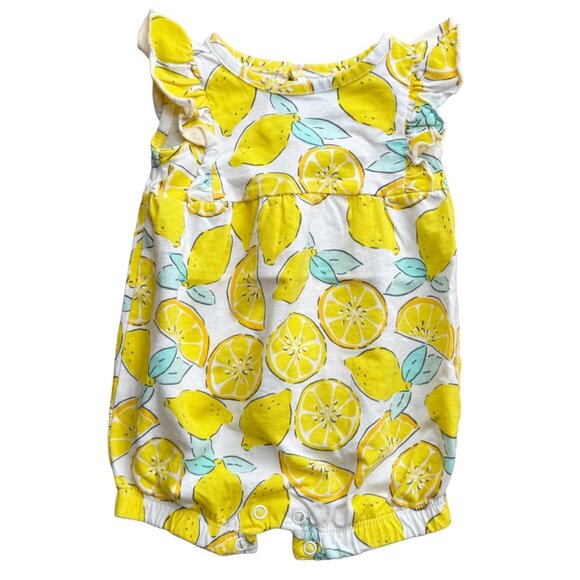 Carters 3 Months Baby Girl Summer Lemon Print Romper Cotton Sleeveless Ruffle - Picture 1 of 2